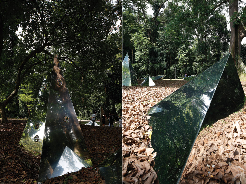The choice of site creates a dynamic relationship between the installation and its environment.
