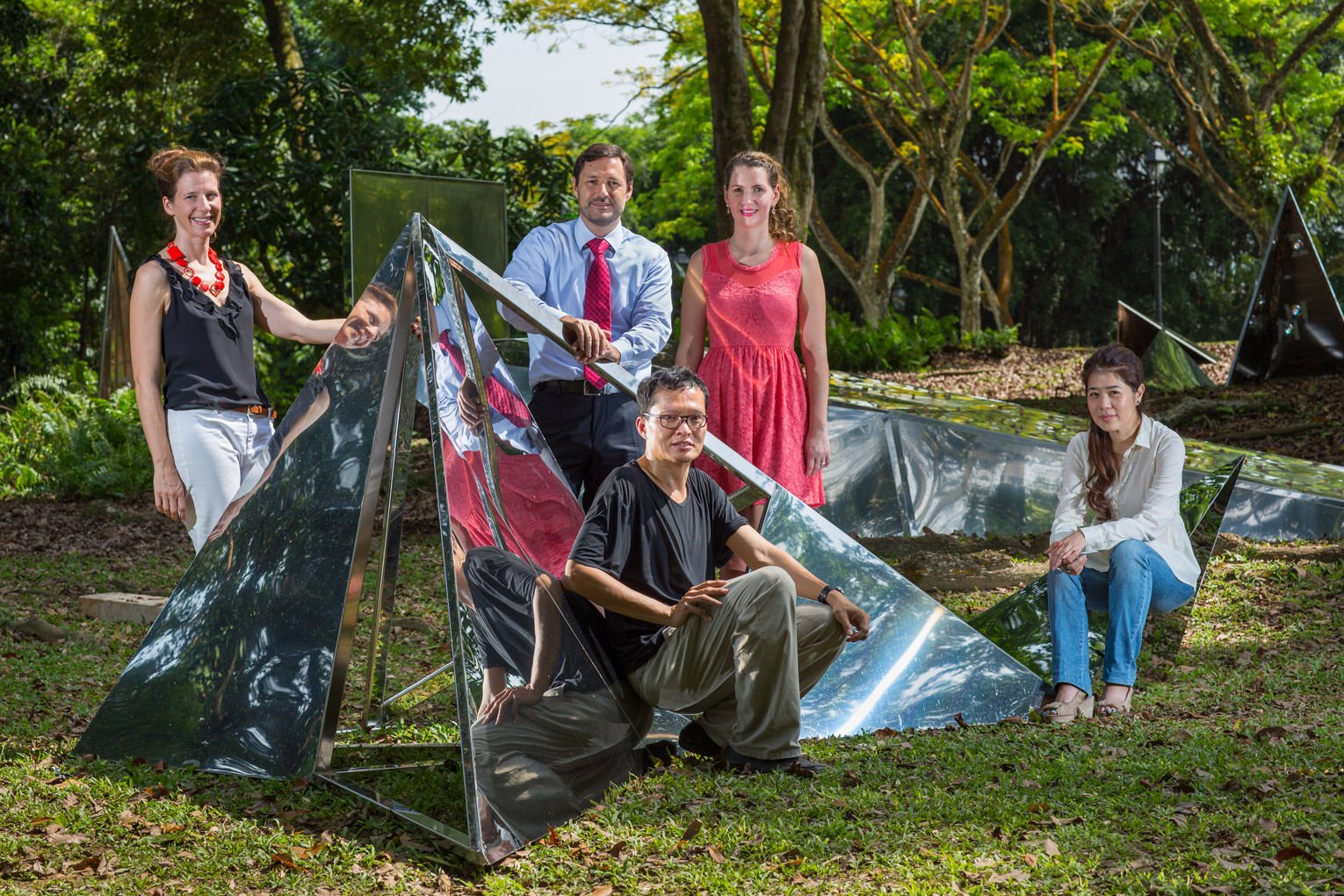 (from left) Tolla Sloane, Curator and Project Manager. Roland Davies, Director of the British Council, Dr Sarah Meisch, Director of Arts, the British Council, Singaporean artist-architect Randy Chan and Jean Tan, Executive Director of the SIF.
