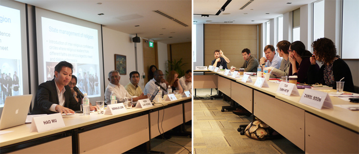 Lee Kuan School of Public Policy Associate Dean Donald Low (left photo, first from left) dialogues with the NAF delegation on the challenges met by Singapore’s existing social compact, while Institute of Policy Studies Senior Fellow Mathew Mathews (left photo, first from right) discusses perceptions of race, religion and ethnicity in Singapore.v