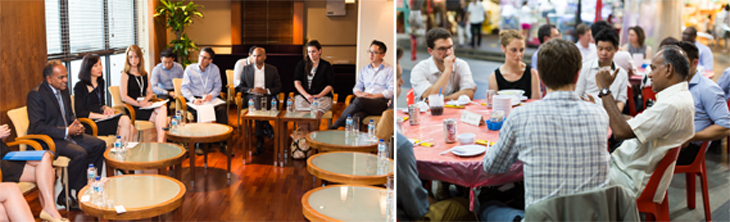 The NAF delegation being briefed on Singapore’s housing policies at the Pinnacle at Duxton (left photo) and learning more about Singapore’s water management strategies at the Marina Barrage (right photo). [left photo: Housing Development Board, right photo: Public Utilities Board