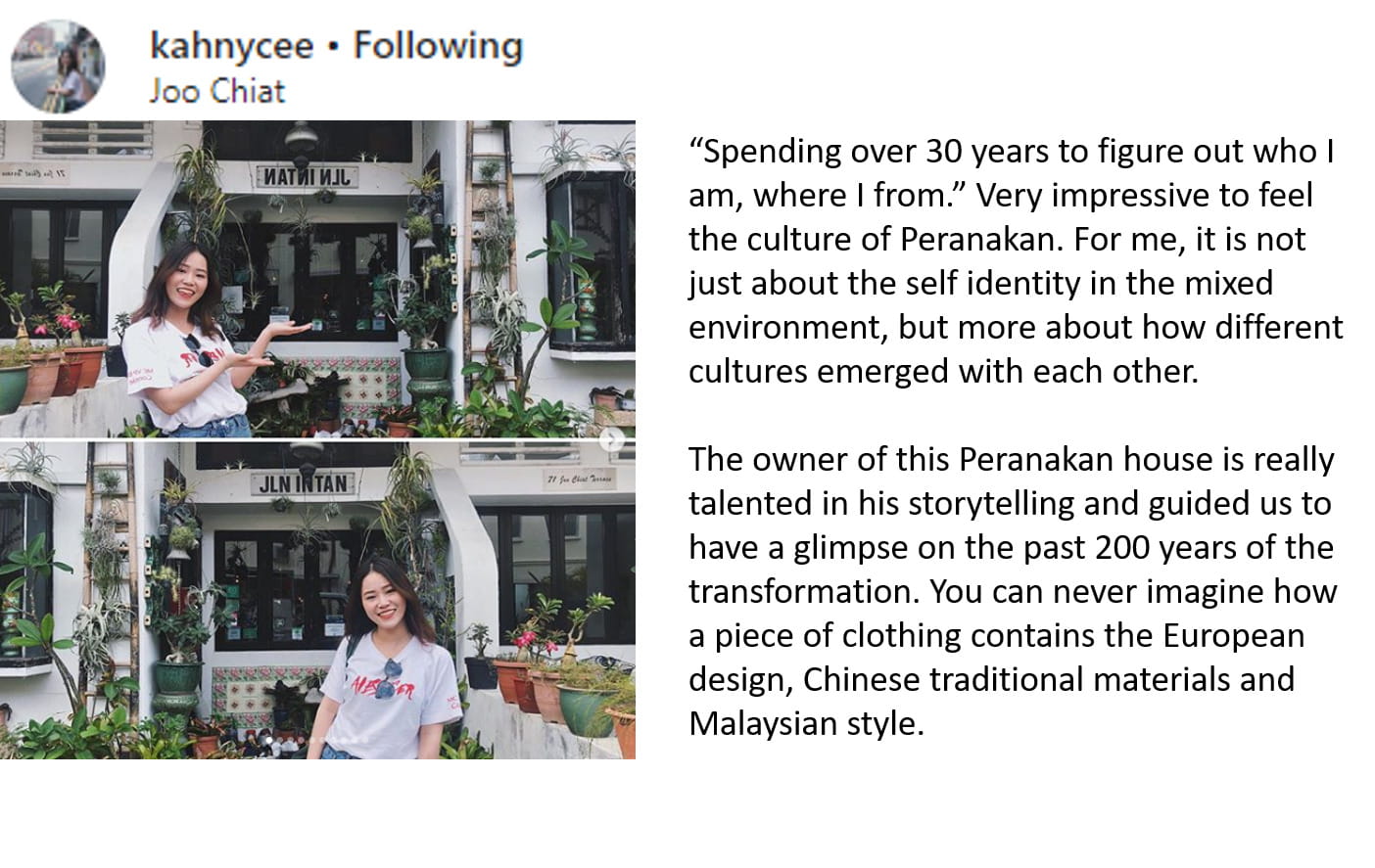 Zheng Jiani, from China on The Intan.