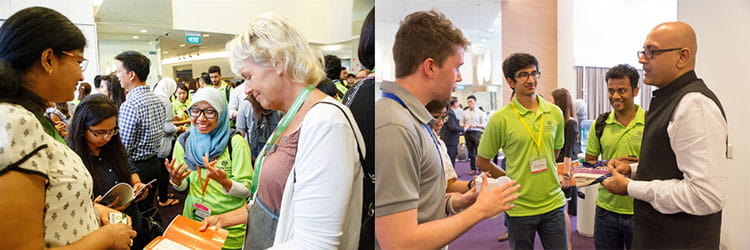 YSE sharing their work with guests (left) and panellist Mr Vishnu Swaminathan from Ashoka (right).