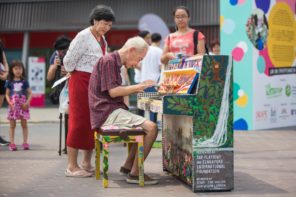 From the young to the old, enthusiasts try their hands playing on pianos beautifully decorated by 25 artists along with social enterprises and social welfare organisations at ‘Play Me I’m Yours.’
