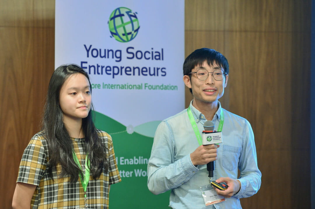 (From left) Jean Chew and Victor Zhu from Hatch (Singapore) share how their social enterprise empowers youth who lack academic opportunities in Singapore, through digital skills training and job placements,