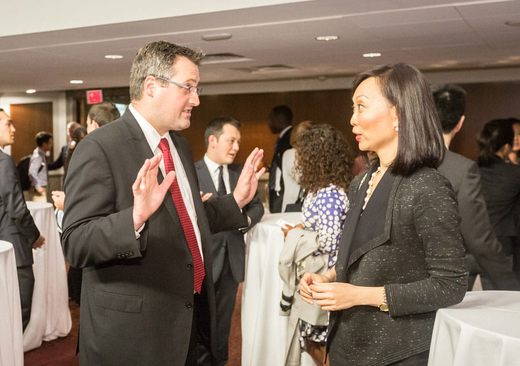 Newly-appointed SIF representative in Washington DC Mr Matthew Herrmann (left) sharing a light moment with Singapore’s Deputy Chief of Mission Ms Jolene Tan.