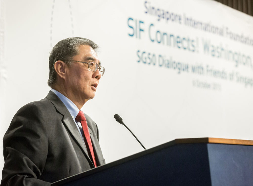 SIF Chairman Ambassador Ong Keng Yong giving the welcome remarks at SIF Connects! Washington DC 2015.