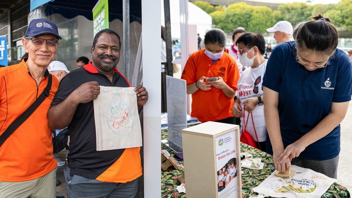 Visitors at the SIF booth designed a memento tote bag to pledge their support to save water.