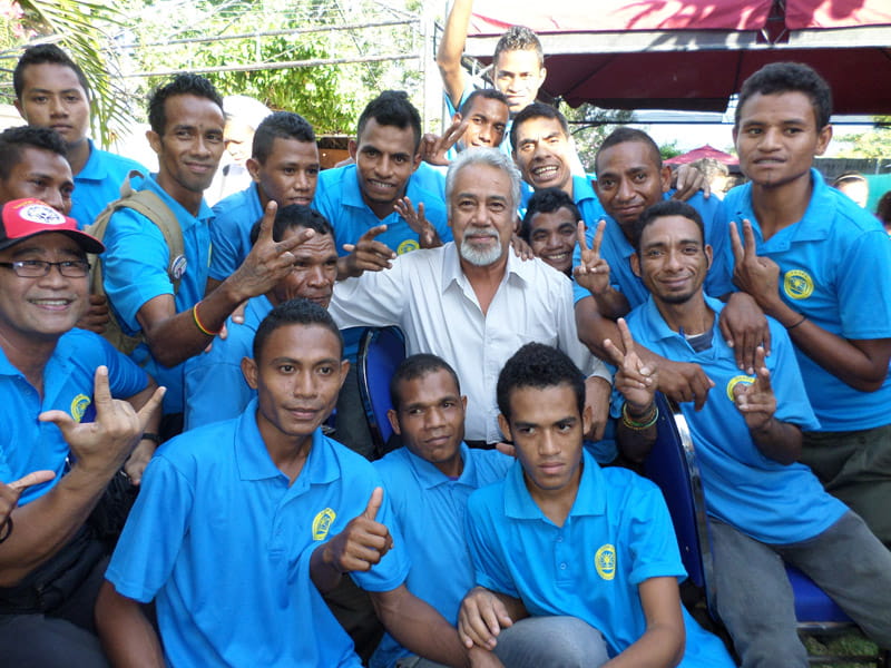 PM Gusmão celebrates his 67th birthday at his official residence with student guests from the Agape School of the Deaf.