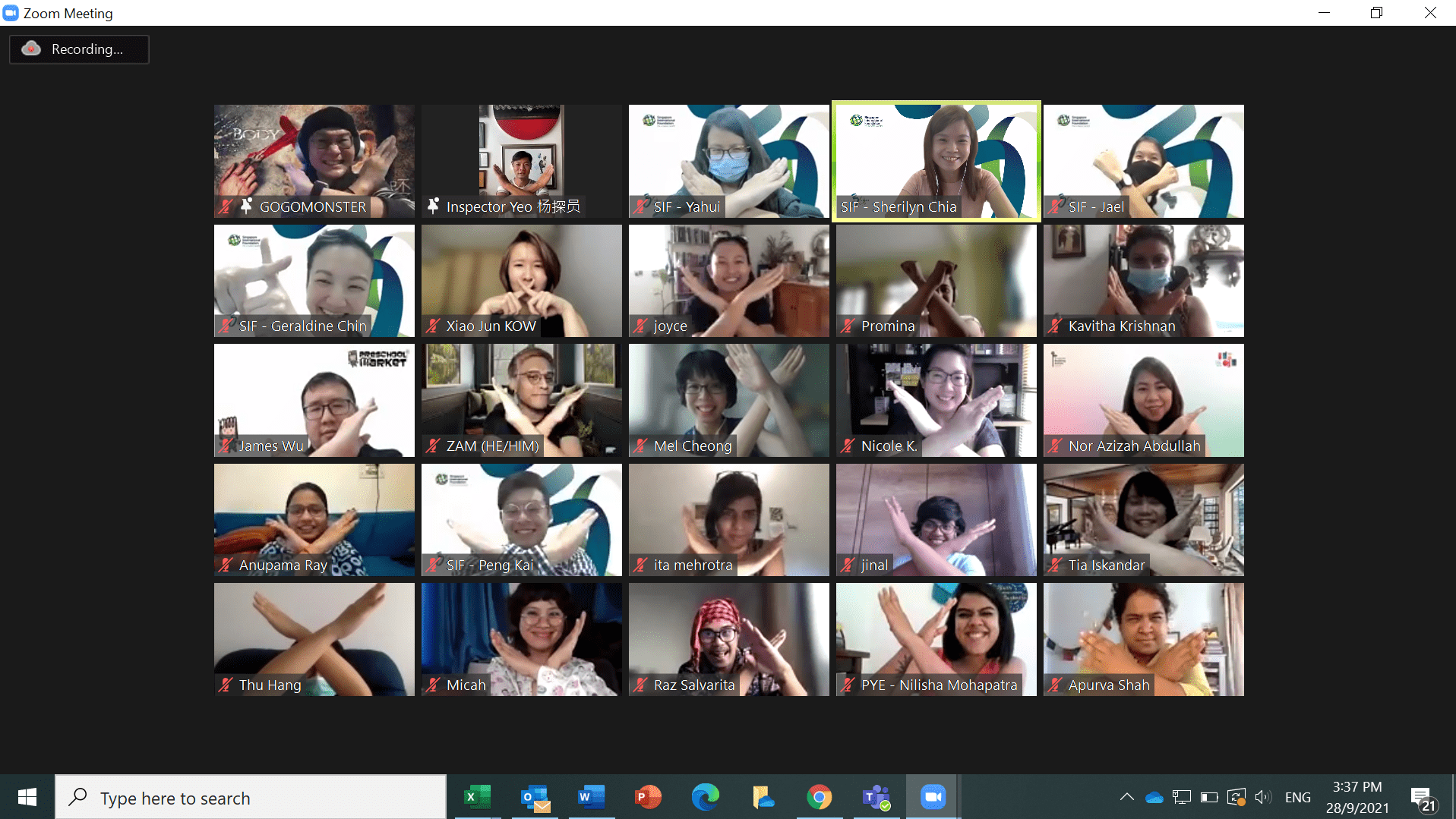 Fellows got to hear the thoughts of Mr Danny Yeo and Mr Ric Liu (top row, first and second), directors of the “Body X The Culprit” performance, about the creative and practical considerations in taking it online.