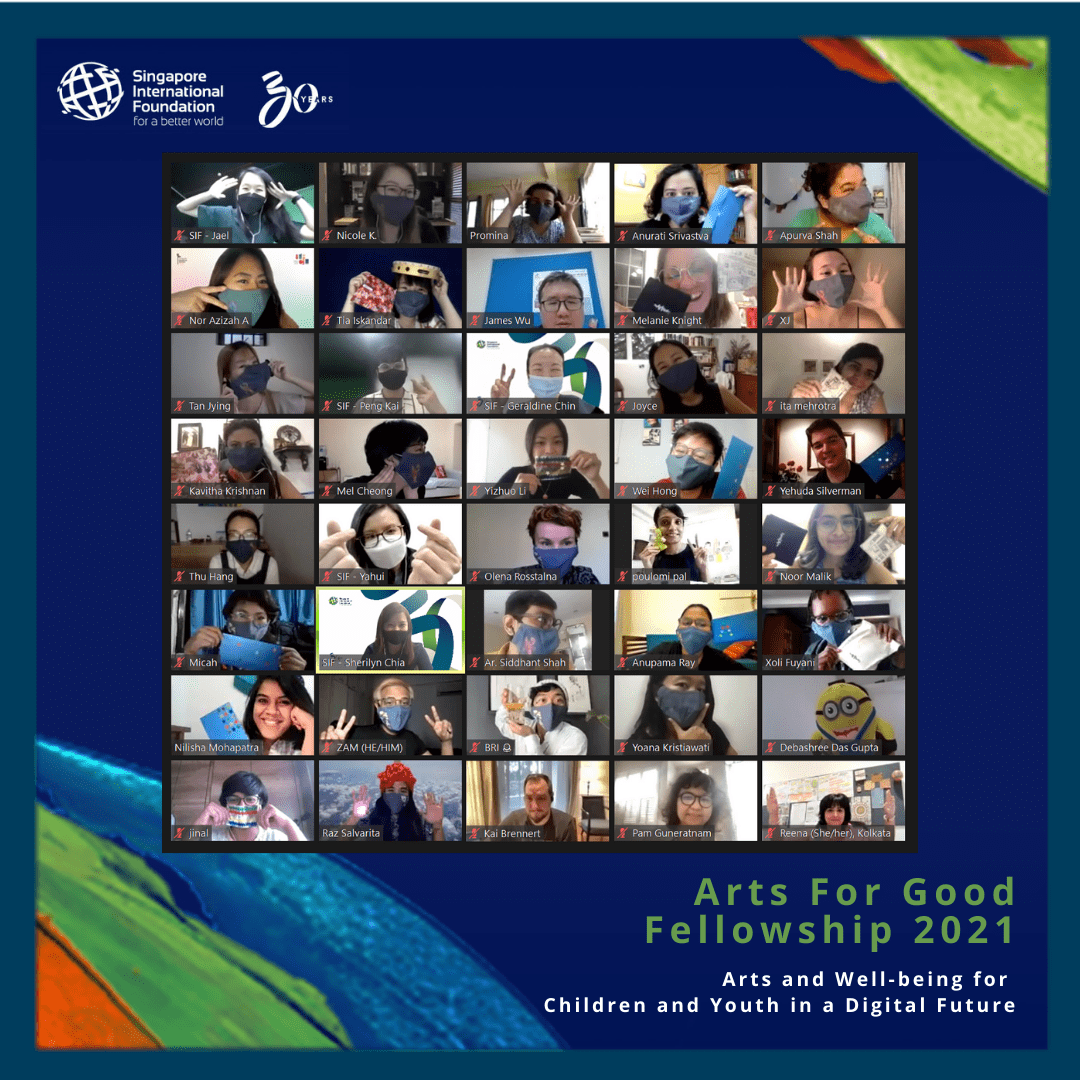 A total of 32 Fellows representing 12 nationalities – Australia, Canada, China, Germany, India, Indonesia, Malaysia, Nepal, the Philippines, Singapore, Ukraine and Vietnam – took part in the A4G 2021 Fellowship. They are pictured with the SIF’s Cultural Exchange team as well as staff from NalandaWay Foundation and Partners for Youth Empowerment.