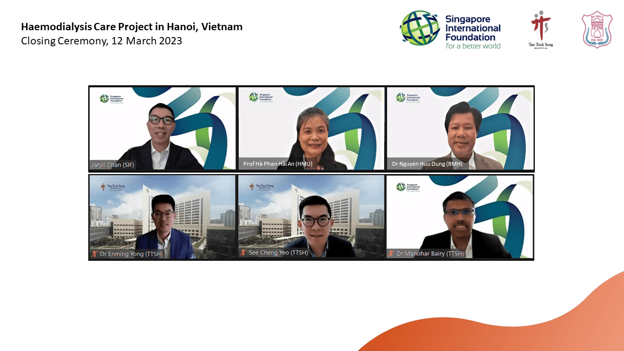 Healthcare professionals from Singapore and Vietnam and representatives from the project partners took part in an online symposium to mark the end of the Haemodialysis Care Project on 12 March 2023.