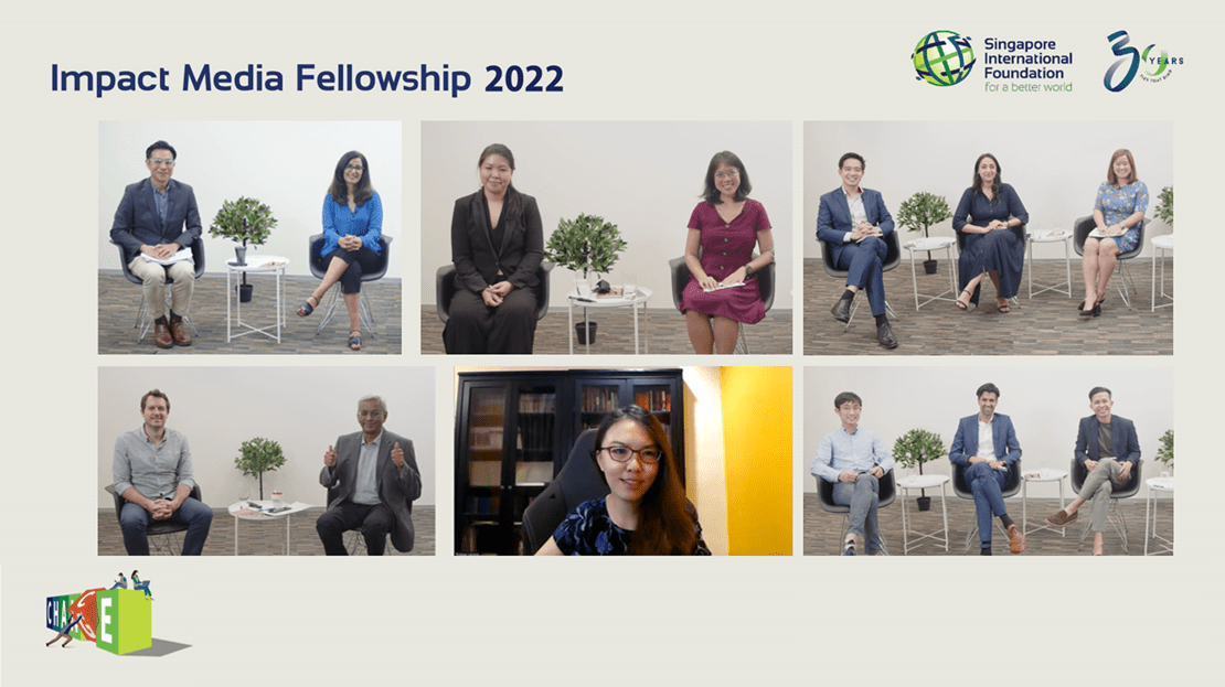 (Top row, from left) Mr Jeremy Heng, Our Better World, SIF; Ms Kavita Chandran, Consultant and Journalism Trainer, Thomson Reuters Foundation; Ms Chung Lyn-Yi, Deputy Chief Editor, CNA Digital; Ms Serla Rusli, Editor, LinkedIn News; Mr Lim Chong Tee, Co-Founder and Chief Marketing Officer, Wateroam; Ms Swati Mandloi, Assistant Market Transformation Manager, WWF-Singapore; Ms Melissa Low, Research Fellow, Centre for Nature-based Climate Solutions, National University of Singapore.  (Bottom row, from left) Mr Simon Scarr, Deputy Head of Graphics, Thomson Reuters; moderator Mr Augustine Anthuvan; and Ms Trinna Leong, Southeast Asia Teaching Fellow, Google News Lab; Mr Victor Zhu, Co-Founder and CEO, Hatch; Mr Abhishek Kahol, Managing Director; Intelligent Platform Services Lead - Asia Pacific, Middle East and Africa, Accenture; and Mr Matin Mohdari, Strategy Director, Tech for Good Institute.