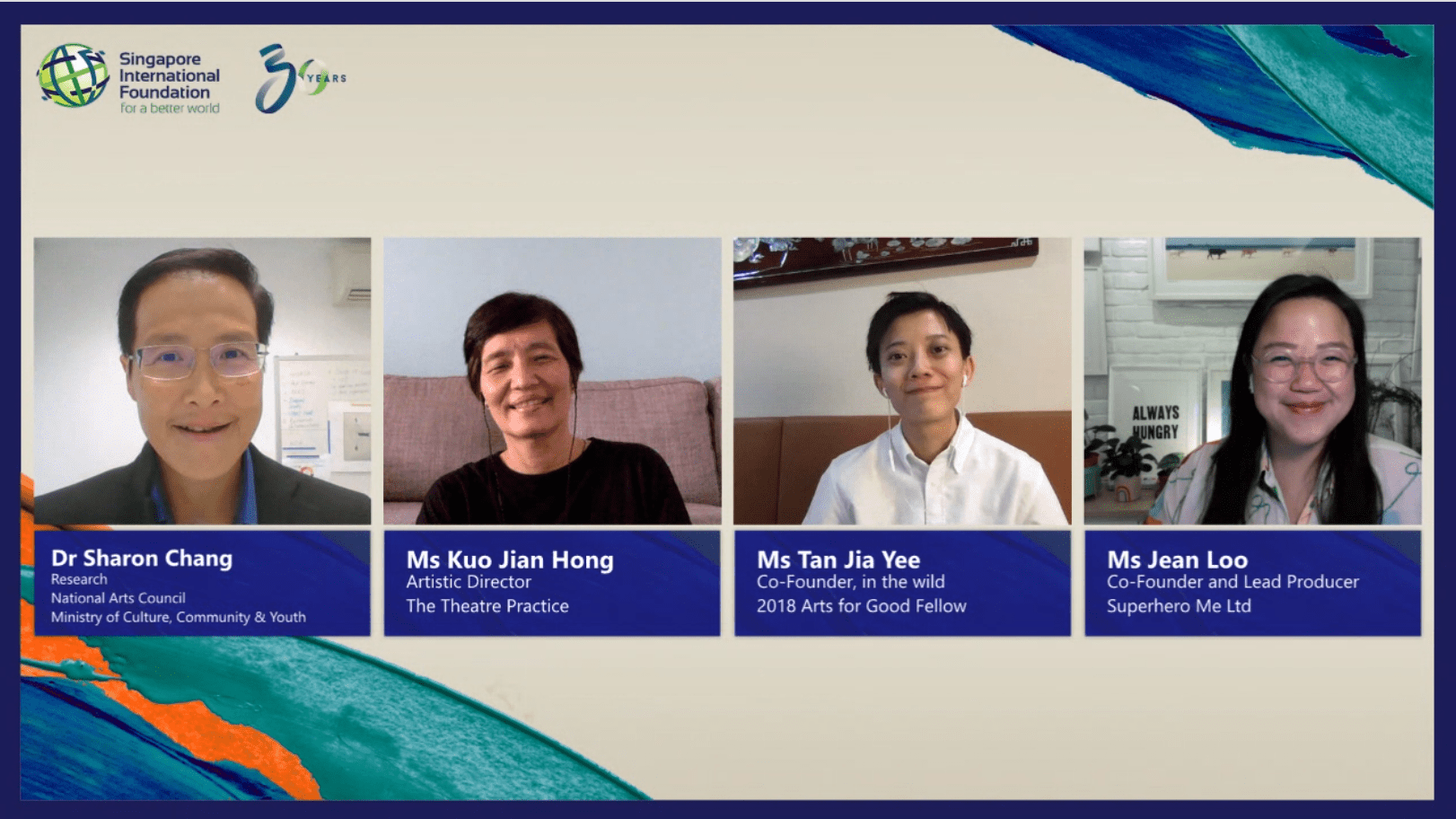 The panellists – Dr Sharon Chang, Ms Kuo Jian Hong, and Ms Tan Jia Yee, along with the moderator, Ms Jean Loo, Co-Founder and Lead Producer of Superhero Me – spoke of their strategies to take arts programmes online.