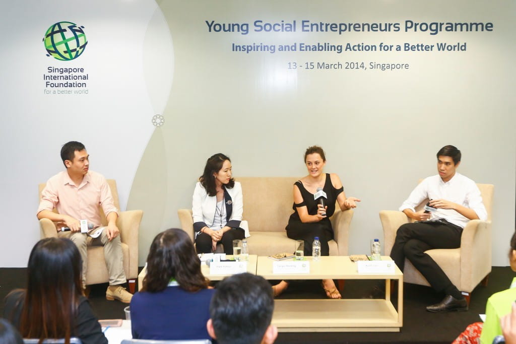 Social entrepreneurs sharing their journeys with YSE participants. From left: Empact Founder Peter Yang, Ashoka Fellow and InfollutionZERO Co-Founder Park Yuhyun, Gone Adventurin’ Co-Founder Jacqui Hocking and YSE Alumnus and StartNow Founder Keith Tan.