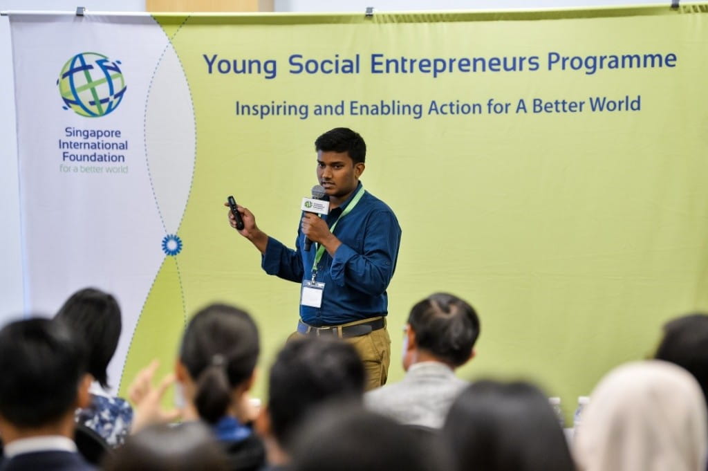Pramod Bhurji from WOW Foundation, pitches to a panel of judges, for a shot at receiving seed funding to launch his eco-friendly, sustainable solid waste management system business in India.