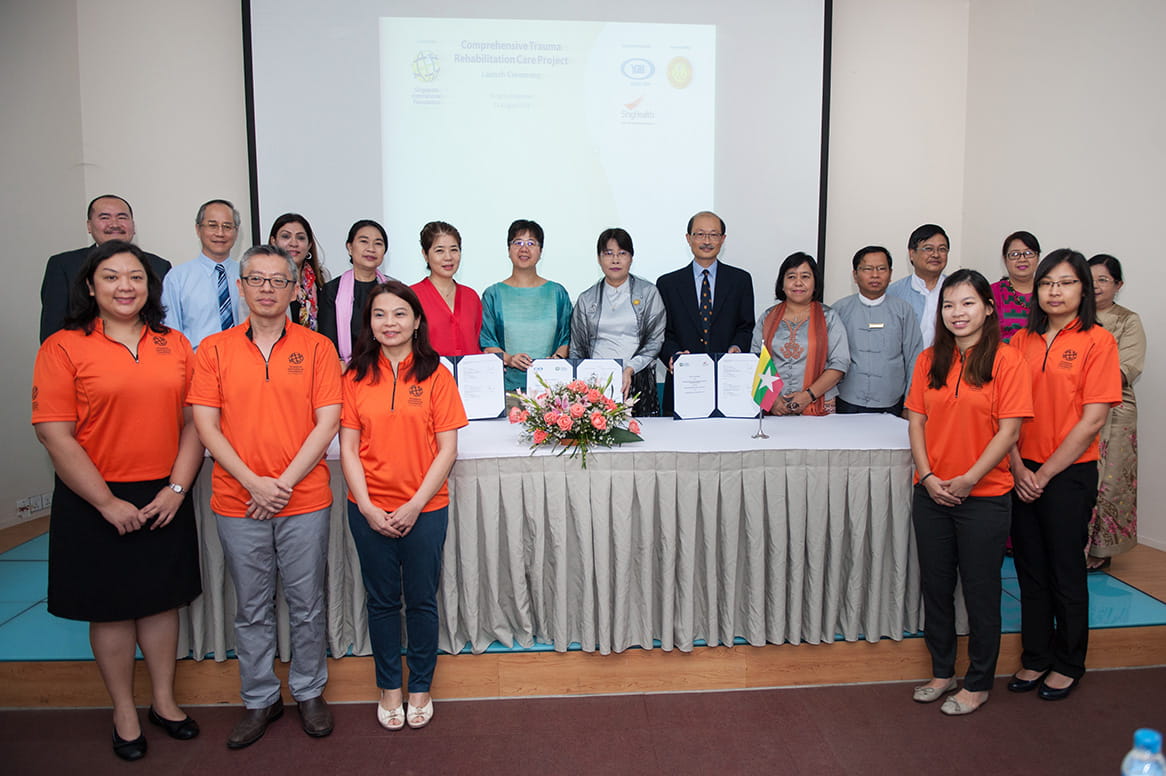 Representatives from SIF, YGH and SingHealth gather together for a group photo to mark the launch of the Comprehensive Trauma Rehabilitation Care Project.