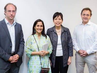 From left: Chris Cusano (Ashoka Singapore Executive Director), Kiran Bir Sethi (Riverside School founder), Euleen Goh (SIF Chairman) Matthew Spacie (Magic Bus founder)