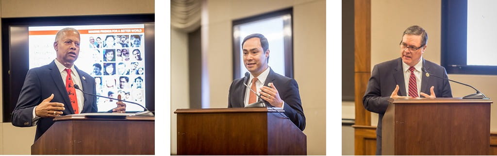 (From left): Congressman Hank Johnson and Congressman Joaquin Castro, who stopped by enroute to a Congressional vote recognising the work of ASEAN, extending a warm welcome to SIF as well as guests from the US and Singapore. Congressman Denny Heck said that personal relationships remained sturdy and enduring in our changing world, and encouraged all not to neglect the people aspects of US-ASEAN engagement.