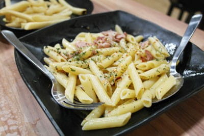 Bacon aglio olio, one of the dishes whipped up for the charity drive.