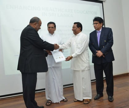 SIF Governor Ambassador K Kesavapany on stage with the Minister of Health, Sri Lanka, Mr Maithripala Sirisena, and Minister of Higher Education, Sri Lanka, Mr S.B. Dissanayake.
