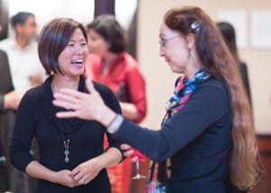 Prominent artist pair Gregory Burns and Angie Tan (pictured here interacting with a guest) explored cross-cultural collaborations through their artistic practices as well as living in different cities in their exhibition Portals and Passages, which was showcased at the event.