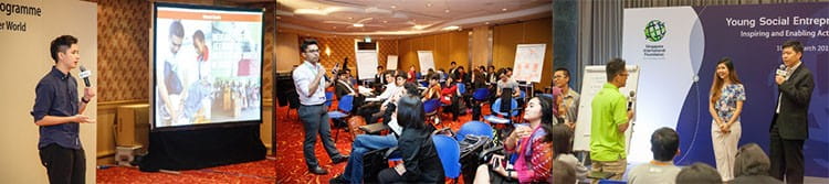 YSEs and guests were invited to crowdsource for ideas for our alumni Soüle (YSE 2010, left), SDI Academy (YSE 2014, centre) and Gap Year Guide (YSE 2015, right) to solve their business challenges on Day 1 and Day 4 of the workshop.