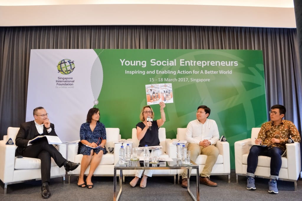 Panellists from various sectors exchange views on partnerships as key to sustainable development. From left: Mr Wilson Ang (Moderator), Ms Amita Chaudhury, Ms Christy Davis, Dr Ji Xiaocong and Mr Vincent Loka.