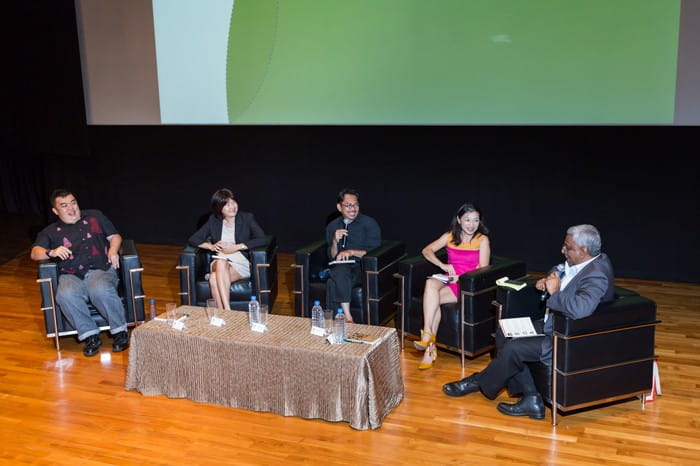 The panel comprised (from left) Mr Allan Lim, Co-founder of The Living! Project; Ms Audrey Wong, Programme Leader, MA in Arts and Cultural Management Programme, LASALLE College of the Arts; Professor Eko Prawoto, Vice Dean, Faculty of Architecture and Des