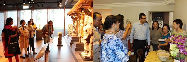 Appreciating the history of the Indian and South Asian community in the Southeast Asian region at a guided tour of the Indian Heritage Centre (left) and enjoying homemade chendol in a home visit hosted by a Peranakan family at Sengkang, to experience Singapore’s ethnic and cultural diversity (right).