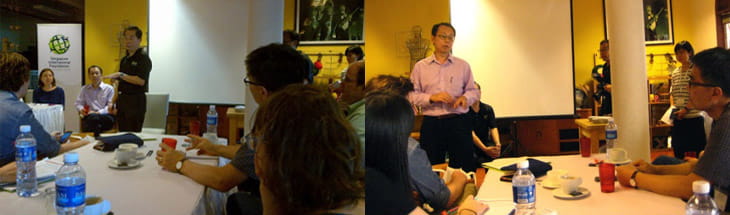 Being introduced to Singapore’s growing social enterprise scene with participation in SIF’s Singapore Insights: Social Innovation and Enterprise and SIF’s Young Social Entrepreneurs (YSE) programme. At the Joan Bowen Café with guest speakers - Mr Loh Teck En (Standing clad in black, in picture on left), Director, Singapore Corporation of Rehabilitative Enterprises, sharing insights on the Yellow Ribbon Project and Mr Khong Yoon Kay (Standing clad in a purple shirt, in picture on right), Founder of the Joan Bowen Café, sharing how he and his wife, through the café, have reached out to a community of people with special needs to lead meaningful lives with gainful employment.